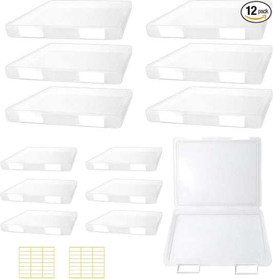 12 Pcs Clear A4 A5 File Box Document Plastic Storage Box with 48 Labels File Holder Organizer Box Paper Plastic Case Magazine Protector with Buckle Office School Supplies(White) by OLUTACOT