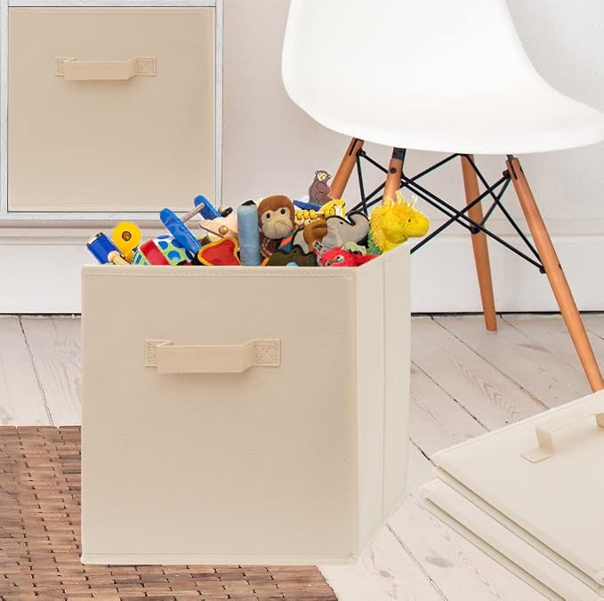 13 Inch Cube Storage Bins - 6 Pack - Large, Dual Handles, Foldable | 13x13 Fabric Bins for Organizing Closet, Clothes and Toys - Image 5