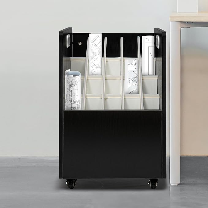 Blue Print Storage Organizer with Wheels, 20 Slots Roll Files Cart, Black | Mobile Blueprint Storage Rack Cart, Construction Plan Holder, Map Poster Storage Cabinet for Office Home School - Image 2