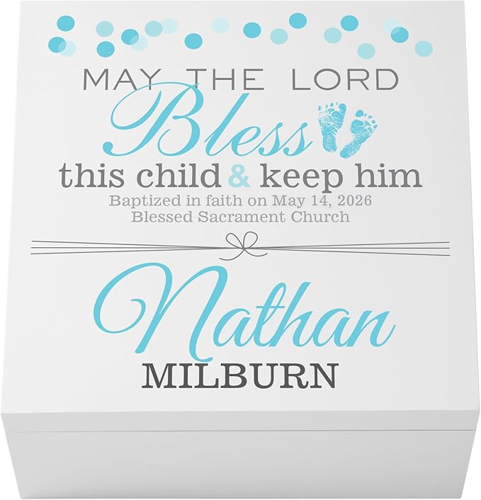 Let's Make Memories Personalized Keepsake Box for Blessed Child - Memories Box - Baptism - Confirmation - Memento Storage - For Boys - 6" Hx12 Sq - May the Lord Bless - Blue by LetsMakeMemories