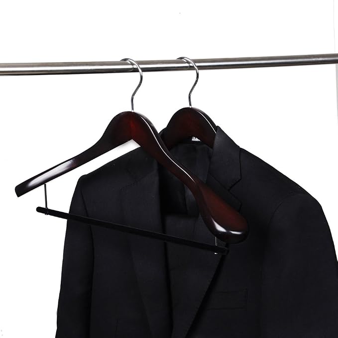 Luxury Wide Shoulder Wooden Hangers 2 Pack, with Velvet Bar, Smooth Mahogany Finish Wood Suit Hanger Coat Hanger for Closet, Holds Upto 20lbs, 360° Swivel Hook, for Jacket, Dress Heavy Clothes Hangers - Image 2