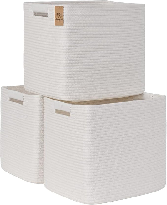 15×13 Inch Storage Cubes, 3 Pack Cube Storage Bins for Organizing, Cotton Rope Woven Baskets for Shelves, Bathroom, Kids Room, Closets, Baby Nursery by Degeyoyo