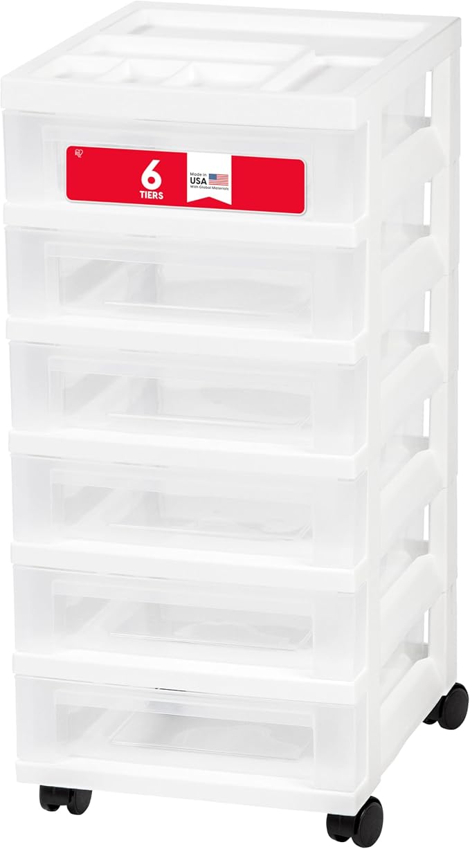 IRIS USA 6-Drawer Rolling Storage Cart, White/Clear | Keep classroom supplies, teacher essentials, craft materials, and learning tools organized with easy-access drawers. by IRISUSA