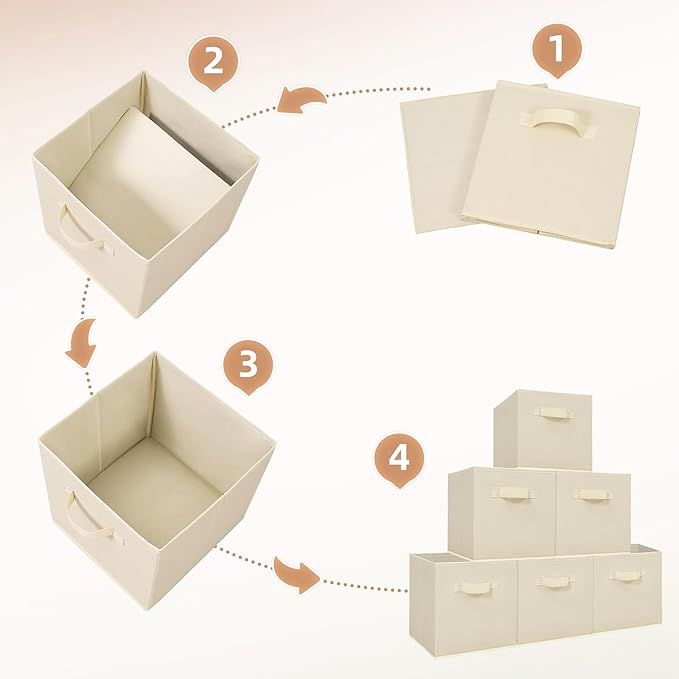 STORAGE MANIAC Storage Cubes, 11 Inch Collapsible Storage Bins with Handles, 4 Pack Fabric Foldable Bins for Organization, Durable Storage Bins for Closet, Shelves, Offices, 4-Pack Beige - Image 6