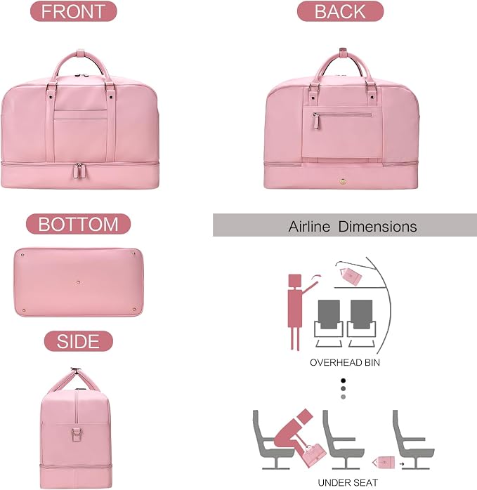 Large 4-in-1 Leather Duffle Bag for Travel Weekender Overnight Hospital Gym Bag for Men & Women, Carry On Airline Approved Personal Item Duffel Garment Bag Luggage with Shoe Compartment & Toiletry Bag - Image 4