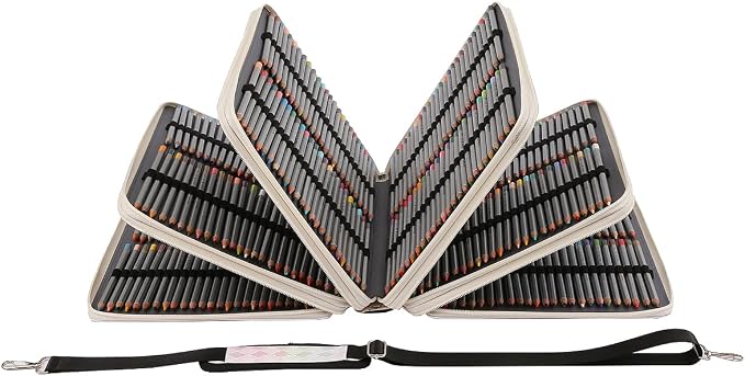 500 Individual-Slots Colored Pencil Case w/Handle & Shoulder Strap | 5-Layer Zipped Pencil Pouch PU Leather w/Open Front pocket for Colored Pencils/Watercolor Pencils to Artists, Painters - Image 2