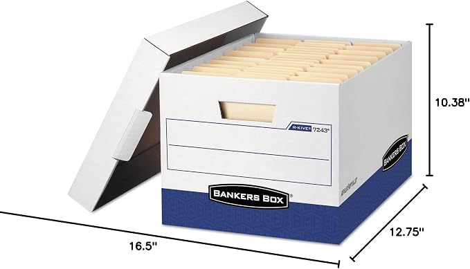Bankers Box 12-Pack R-Kive Heavy Duty File Storage Boxes with Lids, FastFold Assembly, Letter/Legal, (07243) - Image 9