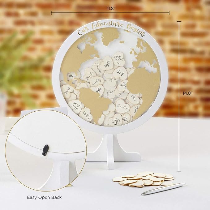 Kate Aspen Wedding Guest Book Alternative - Our Adventure Begins Globe Frame Keepsake (22101NA), Black - Image 8