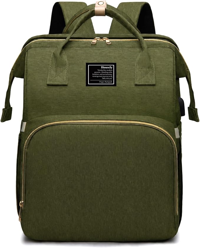houscly Diaper Bag Backpack with Changing Station, 25L Large Capacity | Multifunction baby bag, baby registry search, baby girl newborn essentials must haves, baby shower gifts, Army Green by houscly