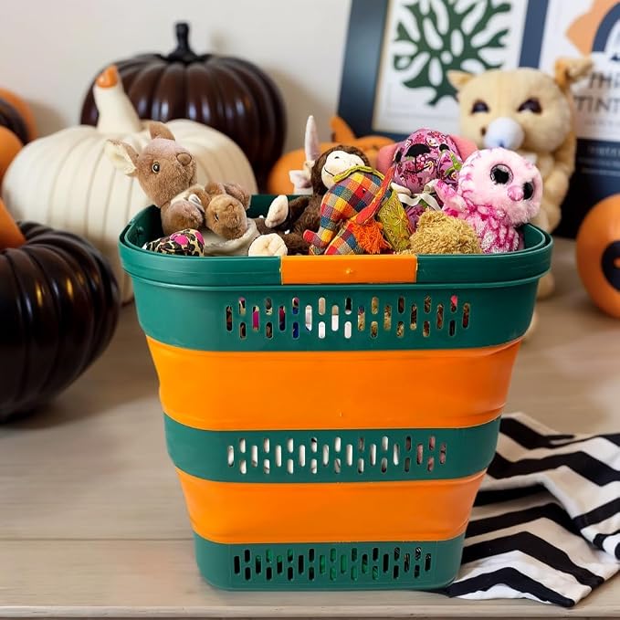 SAMMART 38L(10 Gal) Collapsible Laundry Basket - Foldable Pop-Up Storage Container/Organizer-Portable Space Saving Hamper, Measure 17.5x13.3x15.7"/3.8" Expanded/Collapsed (2, Forest Green/Autumn leaf) - Image 5