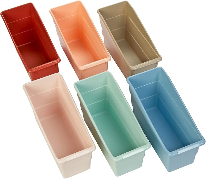 Really Good Stuff Durable Book & Binder Holders, Set of 6 Boho Colors | Plastic Storage Bins for Classroom & Office, File Folder Organizer, Magazine Holder, Book Display - Image 5