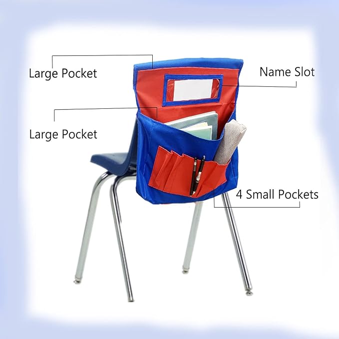 5 Pcs Chairback Buddy Organizer Pockets with Name Tag Slot - Classroom Kids Seat Hanging Storage Bag for Preschool Daycare, With 6 Pockets for Organizing School Supplies ﻿ - Image 3