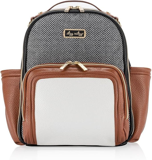 Itzy Ritzy Mini Diaper Bag Backpack 10 Pockets Changing Pad, Coffee & Cream | Chic Mini Plus Diaper Bag with 2 Insulated Bottle Pockets, Key Lanyard, Wipeable Changing Pad, Grab-Top Handle & Rubber Feet by Unknown
