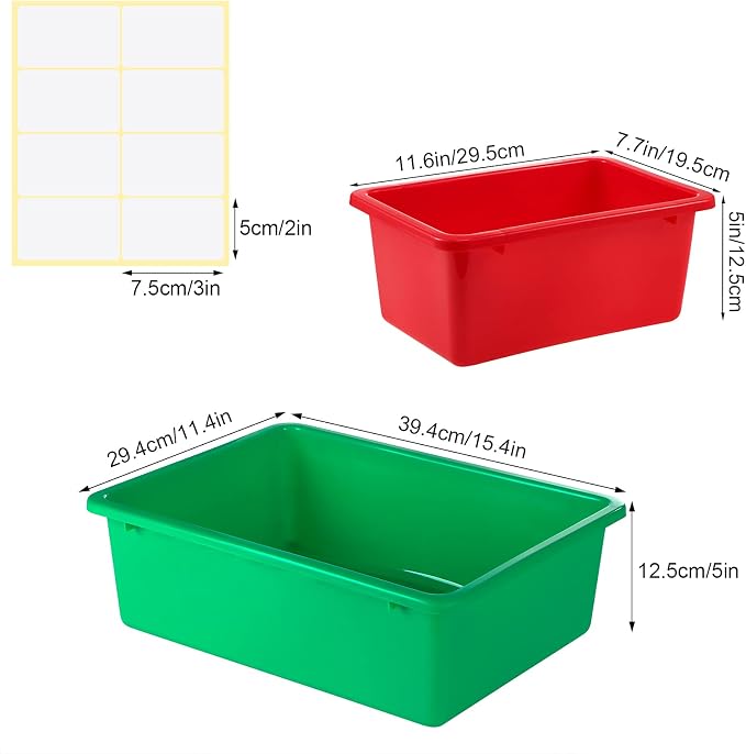 Zonon 12 Pcs Plastic Cubby Bins Office Storage Container Storage Bins Plastic Organization with 1 Pack Self Adhesive Label for Library Office Home Nursery(Bright Colors) - Image 3