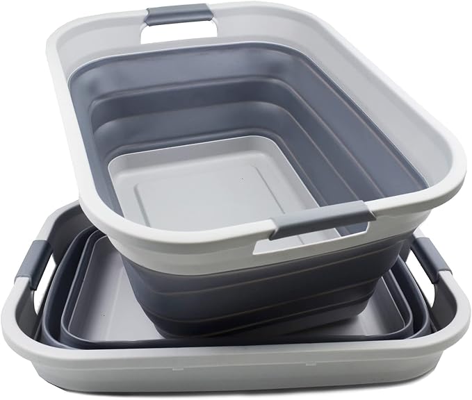 SAMMART 41L (10.8 gallon) Collapsible Plastic Laundry Basket - Foldable Pop Up Storage Container/Organizer - Space Saving Hamper/Basket, Water capacity: 32L(8.4 gallon) (Grey (Set of 2)) - Image 2