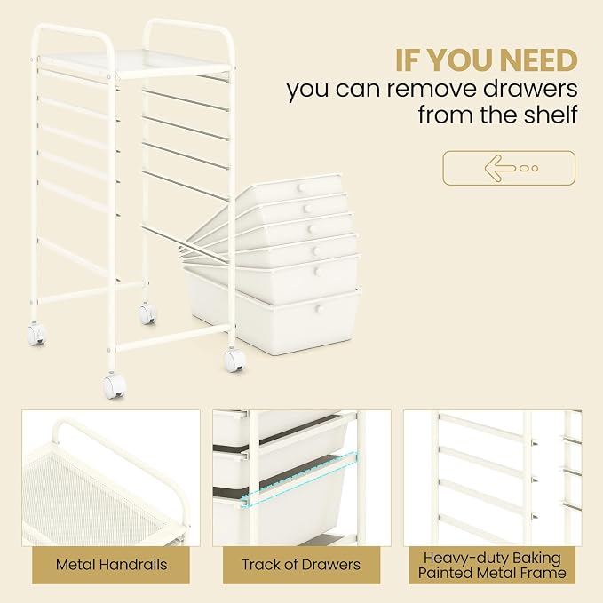 Giantex 6 Storage Drawer Cart Rolling Organizer Cart for Tools Scrapbook Paper Home Office School Multipurpose Mobile Utility Cart (Ivory) - Image 6