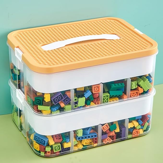 Toys Organizer Storage Case for Lego Box Kids Toy Stackable Building Blocks with Lids Bins Adjustable Lego Storage Containers Plastic Toy Box 2 Layer (Lemon) by joyingbaby