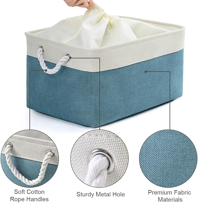 Storage Baskets for Organizing - Extra Large 3 Pack 17x14x10 inch Storage Bins for Shelves Closet Nursery Bathroom Bedroom Baby Clothes Dog Toy Home Organization (White & Green) - Image 8