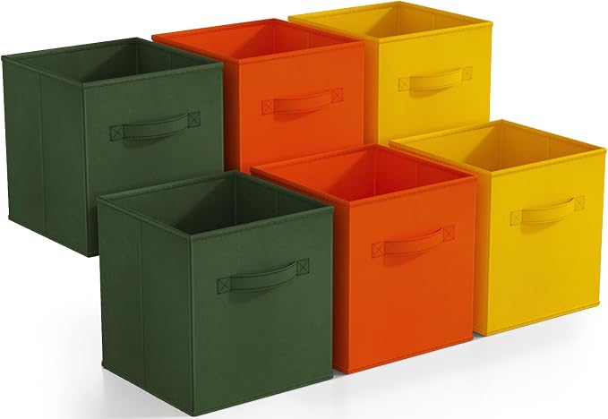 Sorbus Foldable Storage Cubes - 6 Fabric Baskets for Organizing Pantry, Shelf, Toy Box, Cubby, Closet Organizer - 11 Inch Collapsible Closet Organizers & Storage Bins (Dark Yellow, Green, & Orange) by Sorbus