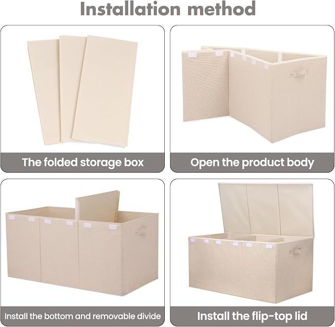 167L Large Toy Box Chest Storage with Lid, Collapsible Kids Toy Storage | Toy Chest with with Removable Divider for Kids, Boys, Girls, Nursery, Living Room, Bedroom, 35.5"x17" x17" (Linen Beige) - Image 7