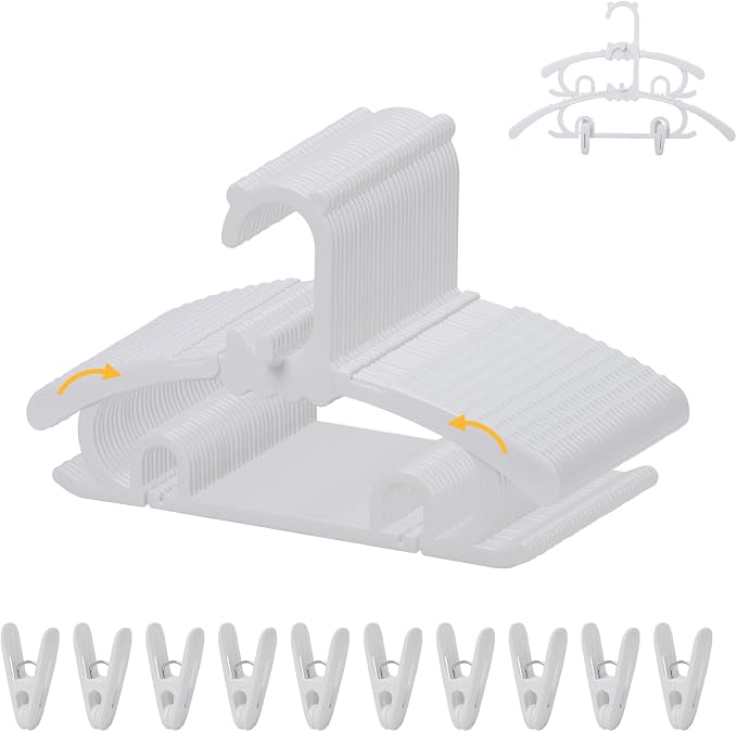 30 Pack Baby Hangers with 16 Clips 11-15 Inch Adjustable Kid Hanger White | Multifunctional Children Hanger for Girl Boy Toddler Kids Child by YeJieYJ