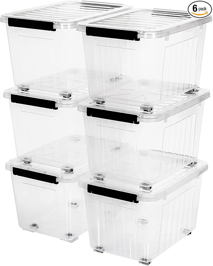 Citylife 54 Quart Large Clear Plastic Storage Bins with Lids 6-Pack | Stackable, Secure latching lids, Easy Find, Clothes Storage Bins for Closet Bedroom Garage by CITYLIFEHomeOrganization