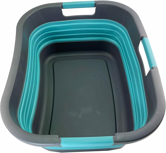 SAMMART 30L (7.9 gallon) Collapsible Plastic Laundry Basket - Foldable Pop Up Storage Container/Organizer - Portable Washing Tub - Space Saving Hamper/Basket (1, Grey/Crystal Blue) by SAMMART
