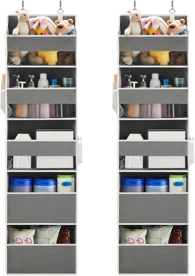 5 Tiers Over The Door Organizer Hanging for Closet (Grey, 2pcs) | EXTRA THICK & 50lbs HUGE CAPACITY, 10 Side Mesh Pockets Over The Door Shoe Organizer,Diaper Organizer, Bedroom, Bathroom - Image 9