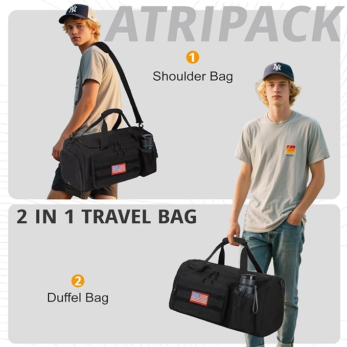 Tactical Gym Bag for Men, 60L Duffle Bag with Shoes Compartment for Travel | Water-Resistant Sports Weekender Bag with Adjustable Shoulder Strap Wet Pocket for Gym,Travel,Hiking,Camping Overnight Trips - Image 5