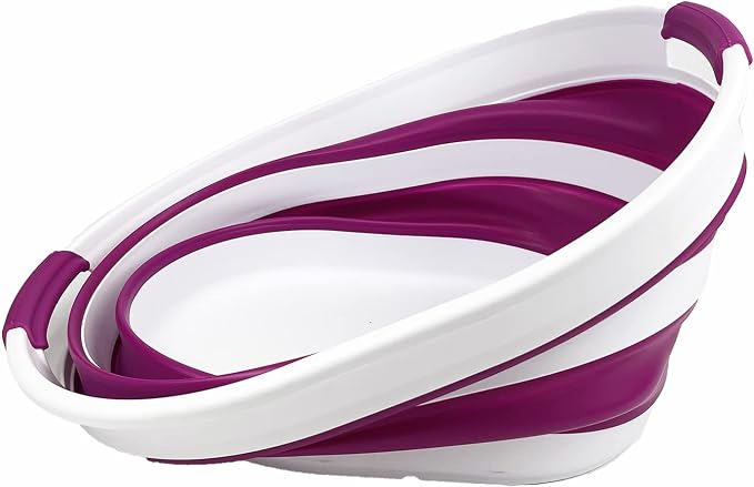 SAMMART 23L (6 Gallons) Collapsible Plastic Laundry Basket - Oval Tub/Basket - Foldable Storage Container/Organizer - Portable Washing Tub (White/Purple (Set of 2)) - Image 7