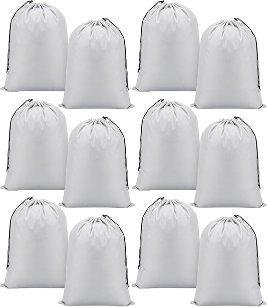 Woanger 12 Pack 28 x 45 Inch Extra Large Laundry Bags Bulk, Silver | Washable Polyester, Drawstring Closure, For Clothes and Bedding, Foldable for College Dorms, Hotels, Camping and Travel by Woanger