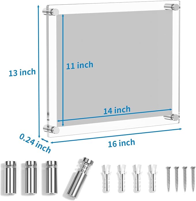 AITEE 11x14 Acrylic Picture Frames 4 Pack, Clear Floating Wall Frames | Modern Frameless picture Frames Lucite Transparent Square Cubes Hanging Photo Frame Gift for Home Office Display - Image 2