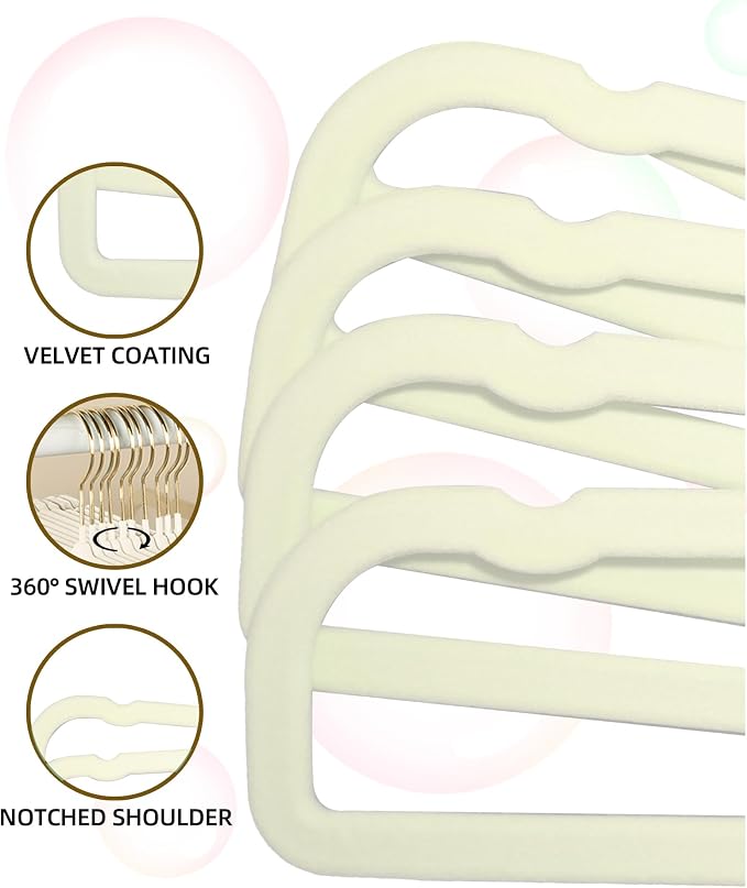 Felt Hangers White Velvet Hangers, Thin Pants Hangers 20 Pack, Adult Hanger | 360° Rotatable Golden Hanger for Jean Slack Closet, Anti-Slip Lightweight Padded Slim Space Saving Flocked Trouser Hangar - Image 4