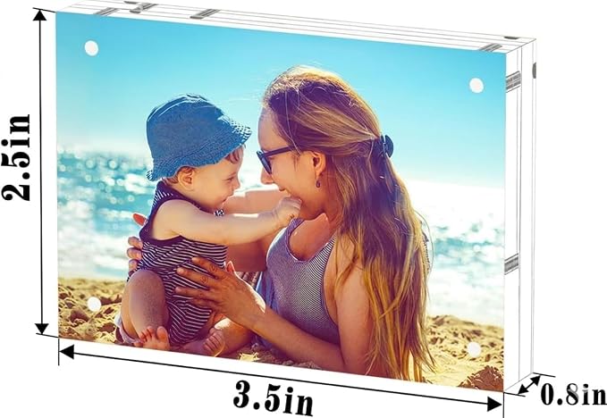 HELPLEX Acrylic Picture Frames 2.5x3.5, 5 Pack Magnetic Double Sided Clear Frameless Frame, 20mm Thick Free Standing Desktop Display Holder for Instant Photo Instax Mini Wallet Size 2x3 Pictures - Image 2