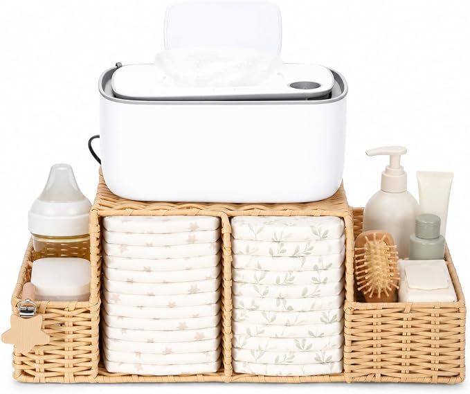 Diaper Caddy Organizer for Changing Table | Rattan Nursery Storage Basket for Baby Essentials, Baby Changing Table Organizer Perfect Nursery Assistant by Klippehop