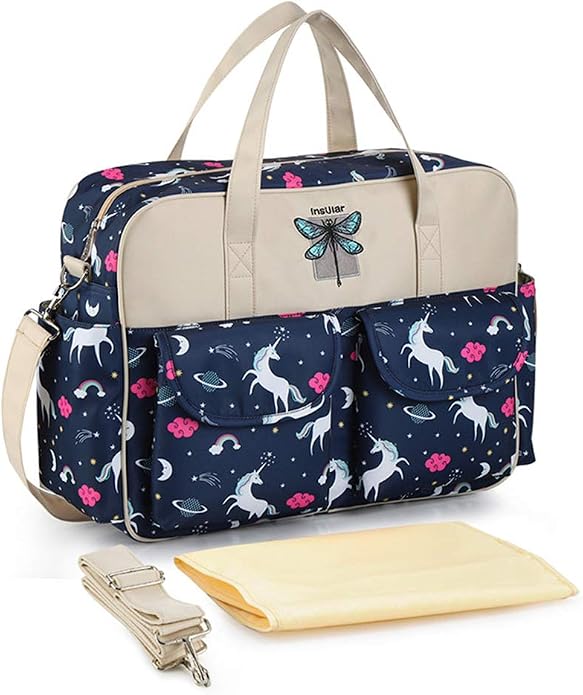 Diaper Tote Bag Organizer, Large Capacity Shoulder Bag Baby Portable Nappy Handbag Crossbody Bags by insular