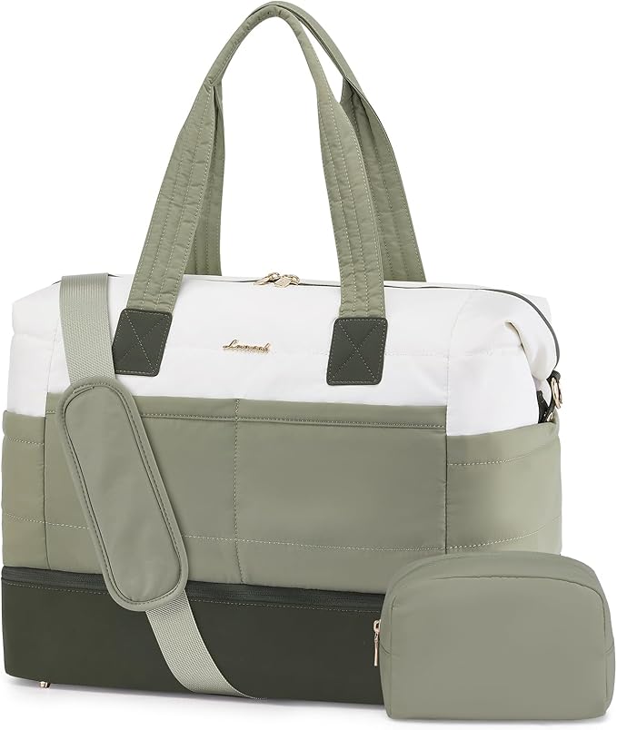 LOVEVOOK Travel Duffle Bag - Puffer Weekender Bags For Women with Shoe Compartment,40L Carry On Overnight Duffel Bags For Airplanes,Hospital Bag for Labor and Delivery,2Pcs by LOVEVOOK