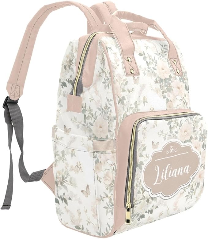 Floral Personalized Baby Diaper Bag – Custom Name Waterproof Nappy Backpack with Multi Compartments – Stylish Gift for Mom, Dad, Baby Shower & Outdoor Travel - Image 3