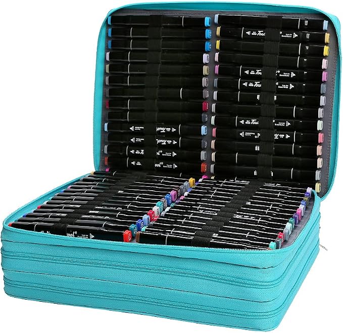 Marker Pen Organizer Case 168 Slots Large Capacity with Handy Wrap Portable Multilayer Holder for Watercolor Pencils & Gel Pen Markers(Black) - Image 3