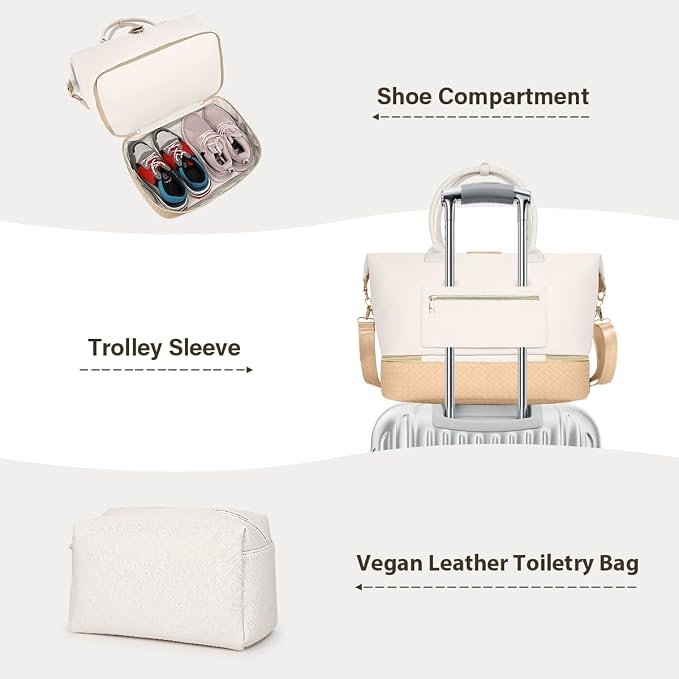 Leather Weekender Bags for Women, Travel Duffel Bag PU Overnight Bag Carry On Tote Bag with Shoe Compartment Wet Pocket - Image 3