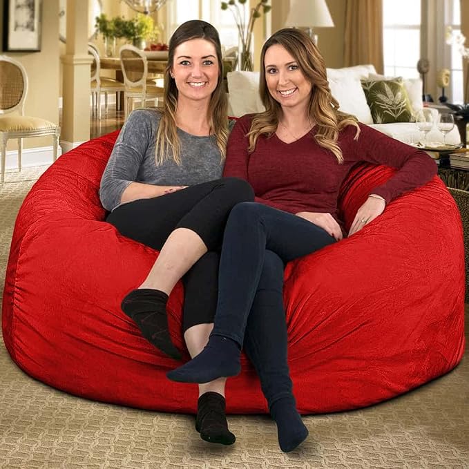 ULTIMATE SACK | 5 Ft Bean Bag Chair Replacement Cover Only | Red Fur | Removable Washable Cover only - Image 8
