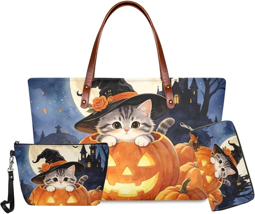 GIFTPUZZ Women Top Handle Bags Handbags with Zipper Leather Wallet Cash Card Phone Holder and Makeup Bag Set 3pcs - Image 5
