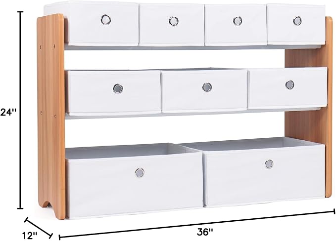 Humble Crew Kids Toy Organizer with 9 Fabric Bins, 3 Tier Storage Shelf | Sturdy wood and steel toddler frame, collapsible containers, wall anchor anti-tip safety kit for playroom, bedroom, classroom - Image 3