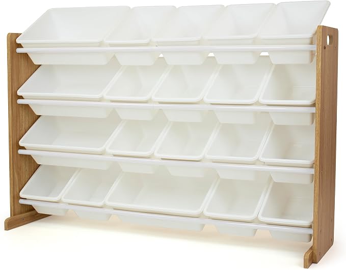 Humble Crew Kids Toy Organizer with 20 Bins, 4 Tier Storage for Playroom | Sturdy wood and steel toddler shelf, removable BPA-free containers, wall anchor anti-tip safety kit for bedroom or classroom by HumbleCrew