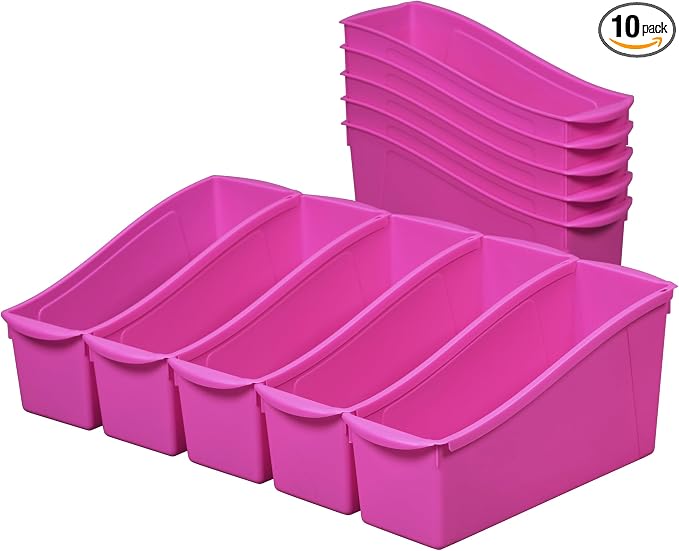 ECR4Kids Linking Plastic Storage Book Bin, Multipurpose Organization, Neon Purple, 10-Piece | Durable plastic with built-in handles, interlocking, nestable, ideal for books, magazines, and files in a classroom or office by ECR4Kids