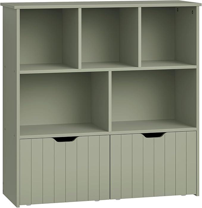 HOOBRO Toy Storage Organizer, Toy Organizers and Storage with 2 Movable Drawers and 5 Cubbies, Toy Chest Shelf for Books or Dolls, Kids Bookshelf and Toy Storage for Playroom, Green GN88CW01 by HOOBRO