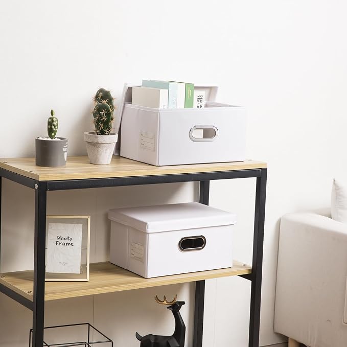 Collapsible Storage Box with Lid [3-Pack] Leather Fabric Foldable Storage Bin Organizer Container Basket Cube with Cover for Home Bedroom Closet Office Nursery White(13.6x9.6x6.9) - Image 2