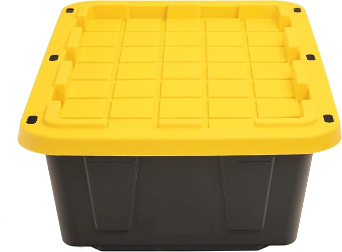 CX Heavy Duty 15-Gallon Stackable Plastic Storage Bins with Lids, 3 Pack | Storage totes for garage organization, Stackable containers, weather-resistant, snap lid, 9.5H x 20.6W x 30.6D, Black/Yellow - Image 8