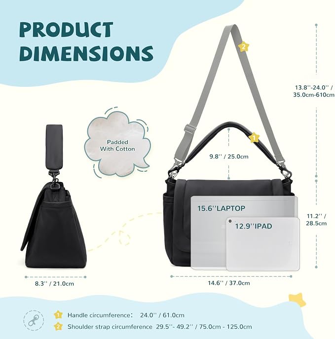 14L Puffer Diaper Bag Tote, Large Capacity Travel Diaper bags, Crossbody Hospital Bag for mom - Image 4