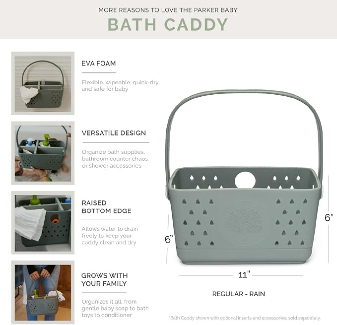 Parker Baby Co. Quick-Dry Bath Caddy Organizer with Handle - Rain, Regular | BPA-free, food-grade shower caddy & bath organizer that stores toys and bath supplies in a sturdy, easy-carry handle design - Image 4